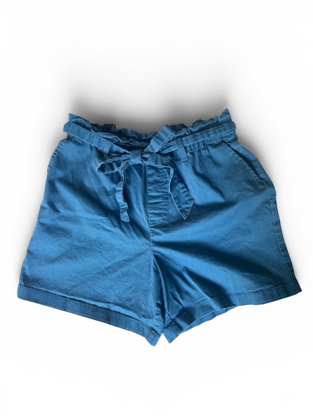Candace Cameron Bure XS Blue Paperbag Waist Tie Belt Cotton Shorts